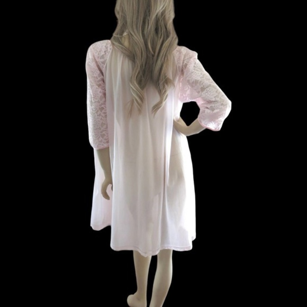 60s Pink Chiffon Peignoir M NWT Angelic Coquette Dollette Retro Glam Duster Gaze - Picture 6 of 8